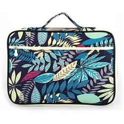 Lazyaunti Zipper Portfolio Organizer A4 Note Pouch-Waterproof Document Bags/Zipper Binder/Paper Case for 12.5'' Mac,Tablet,Pens,washi Tape,Journals,Sketch Books(Navy Blue Leaf)