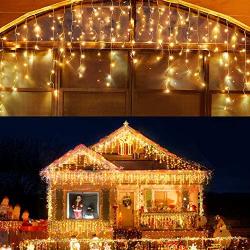 Led Icicle Lights Outdoor Christmas Decorations Lights 400LED 8 Modes Icicle Christmas Lights, Outdoor Fairy String Lights for Christmas, Party, Holiday Decorations (Warm White)