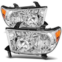 AUTOSAVER88 Headlight Assembly Compatible with 2007-2013 Toyota Tundra /2008-2017 Toyota Sequoia Chrome Housing Amber Reflector Clear Lens