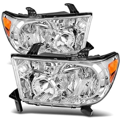 AUTOSAVER88 Headlight Assembly Compatible with 2007-2013 Toyota Tundra /2008-2017 Toyota Sequoia Chrome Housing Amber Reflector Clear Lens