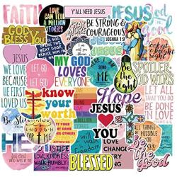 【God Bless You】 Sweetures Water Bottle Jesus Christian Stickers Laptop Stickers Pack 50 Pcs Faith Wisdom Words Decals for Water Bottle Laptops Ipad Cars Luggages