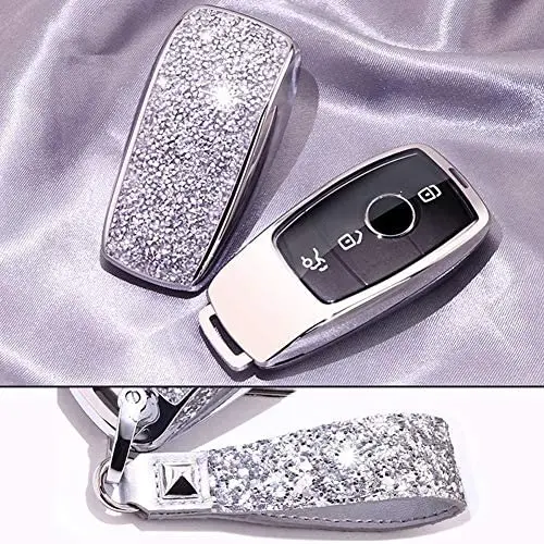 Royalfox(TM) Luxury 3 4 Buttons 3D Bling Smart keyless Entry Remote Key Fob case Cover for Mercedes-Benz E-Class S-Class W213 2016 2017 2018 2019,with Keychain (Silver) Royalfox(TM) Luxury 3 4 Buttons 3D Bling Smart keyless Entry Remote Key Fob case Cover for Mercedes-Benz E-Class S-Class W213 2016 2017 2018 2019,with Keychain (Silver)