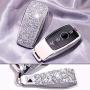 Royalfox(TM) Luxury 3 4 Buttons 3D Bling Smart keyless Entry Remote Key Fob case Cover for Mercedes-Benz E-Class S-Class W213 2016 2017 2018 2019,with Keychain (Silver)
