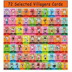72pcs ACNH for New Horizons Series 1-4 Cards NFC Amiibo Tag Mini Game Rare Character Villager Cards for Switch/Switch Lite/Wii U/New 3DS with Crystal Storage Box(1.25x0.85x0.05 inches)