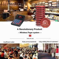 NADAMOO Restaurant Pager System with 10 Coaster Pager Wireless Paging System Calling System Portable Rechargable Restaurant Buzzers with Numeric Keypad Transmitter