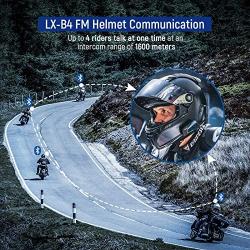 LEXIN 1pc LX-B4FM Motorcycle Intercom, Universal Helmet Communication System up to 4 Riders, Waterproof Motorcycle Bluetooth Headset with 1600m Range for Snowmobile Off-Road
