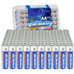 ACDelco 100-Count AA Batteries, Maximum Power Super Alkaline Battery, 10-Year Shelf Life, Recloseable Packaging