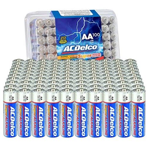 ACDelco 100-Count AA Batteries, Maximum Power Super Alkaline Battery, 10-Year Shelf Life, Recloseable Packaging