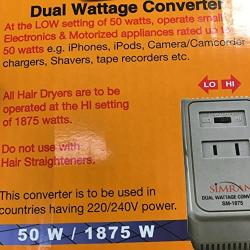 Simran 1875 Watts International Travel Voltage Converter for 110V USA Products in 220V/240V Countries. Ideal for Hair Dryers, Phone, iPod, Camera Chargers and Shavers Etc. Model SM-1875