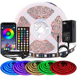 BIHRTC Led Strip Lights 5050 RGB 16.4ft 5m Led Lighting 300leds 40 Keys Remote Controller Music Sync Color Changing Flexible LED Strip Lighting for Xmas Party Bedroom Indoor Decoration