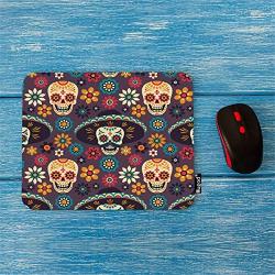 Mugod Day of The Dead Mouse Pad Seamless Pattern with Sugar Skulls Flowers on Dark Background Decor Gaming Mouse Pad Rectangle Non-Slip Rubber Mousepad for Computers Laptop 7.9x9.5 Inches
