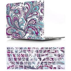 HRH 2 in 1 Paisley Seamless Purple Red Flower Laptop Body Shell PC Hard Case Cover Silicone Keyboard Cover for MacBook Pro 13.3''Retina Display (A1502/A1425)(W/O CD-ROM)Release 2015/2014/2013/end 2012
