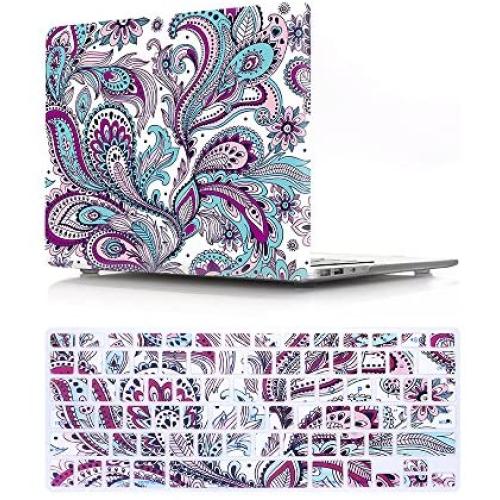 HRH 2 in 1 Paisley Seamless Purple Red Flower Laptop Body Shell PC Hard Case Cover Silicone Keyboard Cover for MacBook Pro 13.3''Retina Display (A1502/A1425)(W/O CD-ROM)Release 2015/2014/2013/end 2012