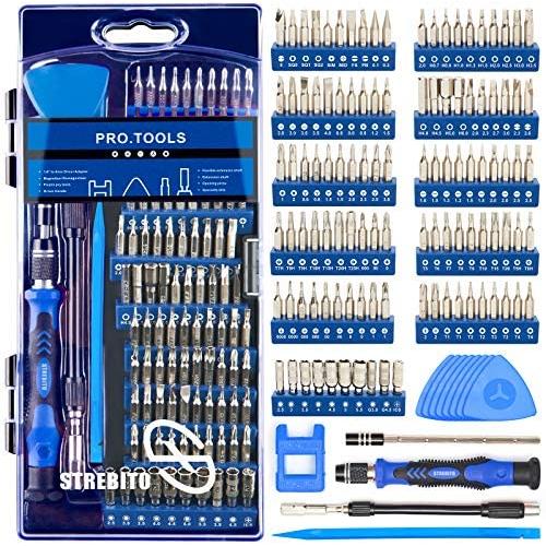 STREBITO Precision Screwdriver Sets 124 in 1 Magnetic Repair Kit with 110 Bits Electronics Tool Kit for Computer, PC, iPhone, Laptop, Cell Phone, MacBook, PS4, Nintendo, Xbox, Game Controller(Blue)