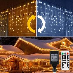 ALOVECO Icicle Lights Outdoor, 440 LED Christmas Icicle Lights Color Changing Warm to Cool White, 39 ft 11 Modes, Memory, Timer Curtain Fairy String Lights for Holiday Christmas Wedding Decorations