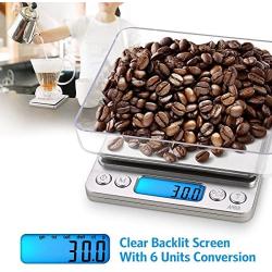 AMIR Digital Kitchen Scale, 3000g 0.01oz/0.1g Pocket Cooking Scale, Mini Food Scale, Pro Electronic Jewelry Scale with Back-Lit LCD Display, Tare & PCS Functions, Stainless Steel, Batteries Included