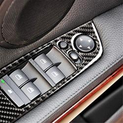 HXD Carbon Fiber Door Window Lift Switch Button Armrest Panel Frame Trim Cover Case Cap for BMW 3 Series 5th E90 E92 E93 2005-2012 (35.8cm with auto Folding Button, Classic)