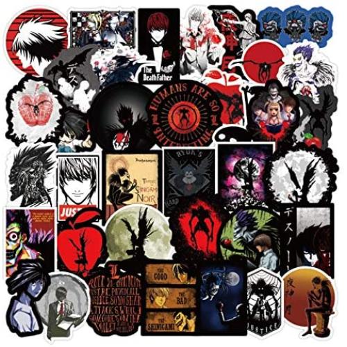 Cartoon Death Note Stickers for Water Bottles 50 Pack Cute,Waterproof,Aesthetic,Trendy Stickers for Teens,Girls Perfect for Waterbottle,Laptop,Phone,Travel Extra Durable Vinyl (Death Note)