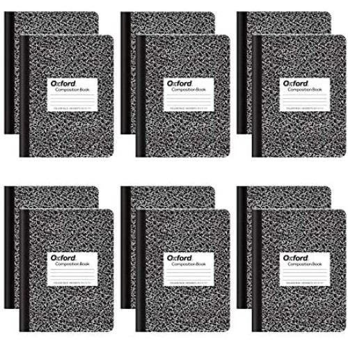 Oxford Composition Notebooks, College Ruled Paper, 9-3/4'' x 7-1/2'', Black Marble Covers, 100 Sheets, 12 per Pack (63796)