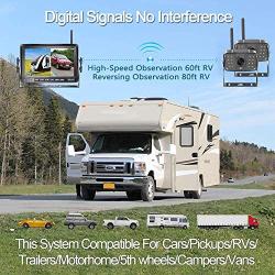 DoHonest V23 HD 1080P Digital Wireless Dual Backup Camera 7 DVR Split Screen Monitor Kit High-Speed Rear Observation System for Trailer,RV,Truck IR Night Vision IP69K Waterproof