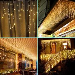 LED Icicle Lights, 640 LED Christmas Lights, 65.6ft 8 Modes Plug in Fairy String Lights with 120 Drops for Indoor Bedroom Outdoor Window, Party Decoration (Warm White)