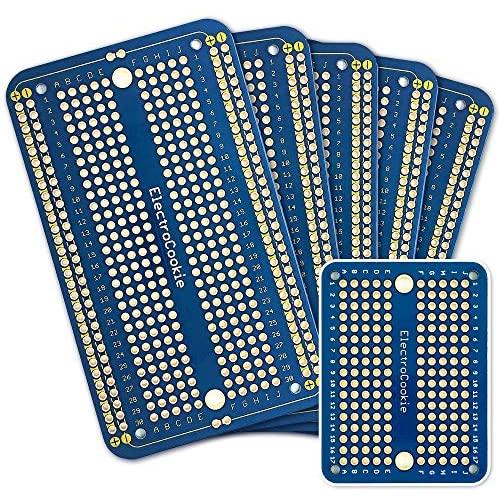 ElectroCookie Solderable Breadboard PCB Board for Electronics Projects Compatible for DIY Arduino Soldering Projects, Gold-Plated (5 Pack + 1 Mini Board, Blue)