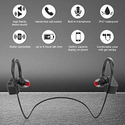 LETSCOM Bluetooth Headphones V5.0 IPX7 Waterproof, Wireless Sport Earphones, HiFi Bass Stereo Sweatproof Earbuds W/Mic, Noise Cancelling Headset for Workout, Running, Gym, 8 Hours Play time
