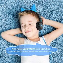 [Upgrade] iClever HS01 Kids Headphones with Mic, Cat Ear Hello Kitty Headphones for Kids Boys Girls, Adjustable 85/94dB Volume Limit, Childrens Headphones for School/Tablet, Blue