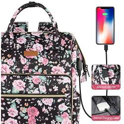 Laptop Backpack for Women, 15.6-Inch Stylish School Backpack with USB Charging Port RFID Anti Theft Water Resistant Casual Daypack Travel Backpacks Purse for Business Travel Gifts,Flower