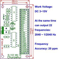 Chunzehui 2048Hz ~ 0.00049Hz(1/2048Hz) Extremely/Super Low Frequency Square Wave Oscillator Module, Square Wave Signal Generator. Total 22 Output Ports, at The Same time can Output 22 Frequencies.