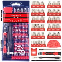 STREBITO Precision Screwdriver Sets 124 in 1 Magnetic Repair Kit with 110 Bits Electronics Tool Kit for Computer, PC, iPhone, Laptop, Cell Phone, MacBook, PS4, Nintendo, Xbox, Game Controller(Red)