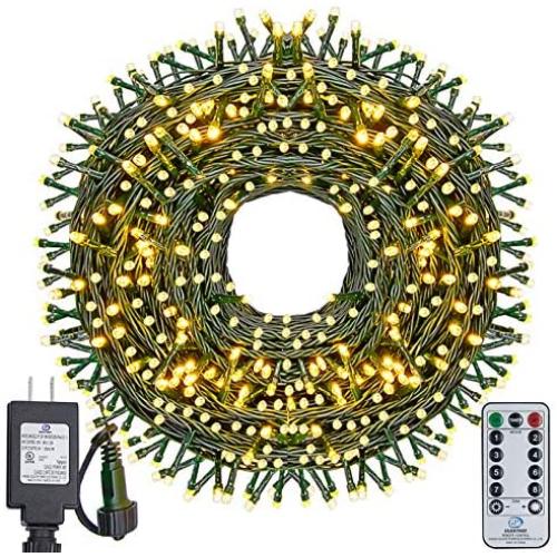 Haynery 500 LED Christmas String Lights 164FT Extendable with Remote, Outdoor Indoor Plug in Twinkle Lights for Christmas Tree Party Garden Decoration, Warm White