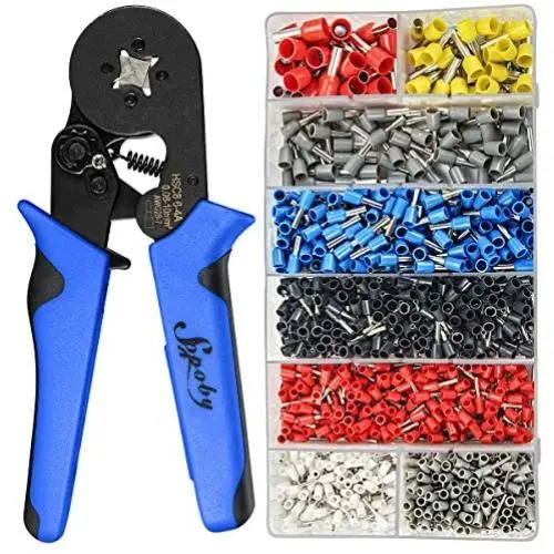 Ferrule Crimping Tool Kit, Sopoby AWG 28-7 Self-adjustable Ratchet Ferrule Crimper Plier Set with 1200PCS Wire Ferrules Crimp Connectors Wire Terminals
