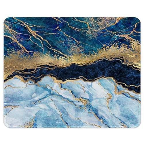 ITNRSIIET Gaming Mouse Pad with Stitched Edges, Premium-Textured Mouse Mat Pad, Non-Slip Rubber Base Mousepad for Laptop, Computer & PC, 10.2×8.3×0.12 inches, Blue Cracked Marbling