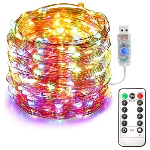 Darineey USB LED Fairy String Light Multi-Colors 8 Modes with Remote Control Timer 33ft 100 LED Mini Flexible Copper Twinkle Lights for Christmas Bedroom Wedding Party Indoor Outdoor
