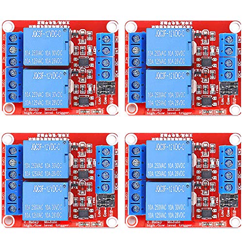 DaFuRui 4Pcs DC 12V 2 Channel Relay Module Board Shield with Optocoupler Support High/Low Level Trigger Compatible for Arduino