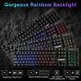 NPET K10 Gaming Keyboard USB Wired Floating Keyboard, Quiet Ergonomic Water-Resistant Mechanical Feeling Keyboard, Ultra-Slim Rainbow LED Backlit Keyboard for Desktop, Computer, PC