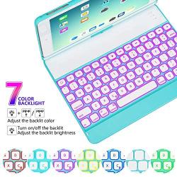 iPad Keyboard Case 9.7 for iPad 2018 (6th Gen) - 2017 (5th Gen) - iPad Pro 9.7 - iPad Air 2 & 1, 7 Color Backlit Keyboard Case/360 Rotate Wireless/BT Keyboard Case with Auto Sleep/Wake (Tiffany Blue)