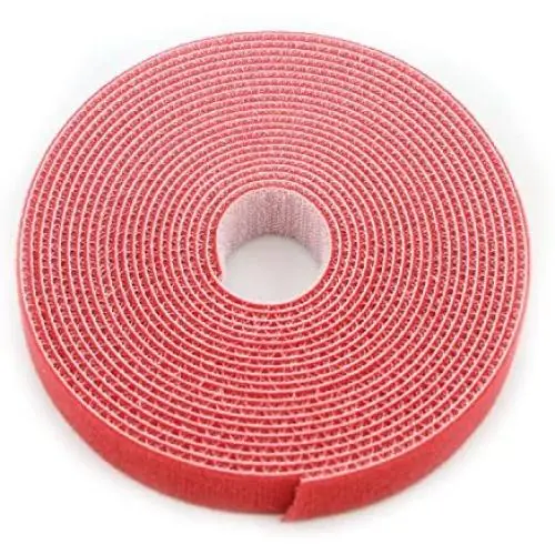 Saisn Reusable Fastening Tape Cable Ties 3/4 Inch Double Side Hook Roll (5 Yard, Red)