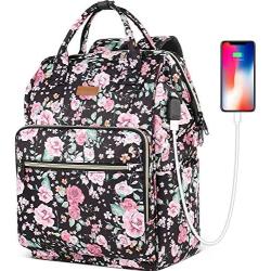 Laptop Backpack for Women, 15.6-Inch Stylish School Backpack with USB Charging Port RFID Anti Theft Water Resistant Casual Daypack Travel Backpacks Purse for Business Travel Gifts,Flower
