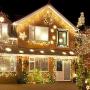 ZIMINGU Icicle Lights, 13FT, 144 LEDs, 8 Modes Christmas Lights Outdoor Connectable Dripping Curtain Decoration String Lights for Wedding Thanksgiving Gazebo Shopping Mall Yard Indoor (Warm White)