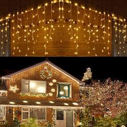 LED Icicle Lights, 640 LED Christmas Lights, 65.6ft 8 Modes Plug in Fairy String Lights with 120 Drops for Indoor Bedroom Outdoor Window, Party Decoration (Warm White)