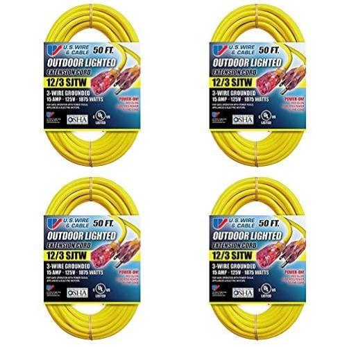 US Wire 74050 50-Foot Heavy Duty Lighted Plug Extension Cord (Yellow, 4-Pack)
