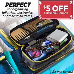 Well Traveled Toiletry Bag for Makeup, Shaving Kit, Cosmetics, Electronics Case for Men, Women, Kids - Portable, Compact, 3 Compartments, Soft Sided, Medium Size 10 x 4.5 x 4 Inches, Many Colors