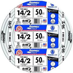 Southwire 28827422 50 14/2 with ground Romex brand SIMpull residential indoor electrical wire type NM-B, White