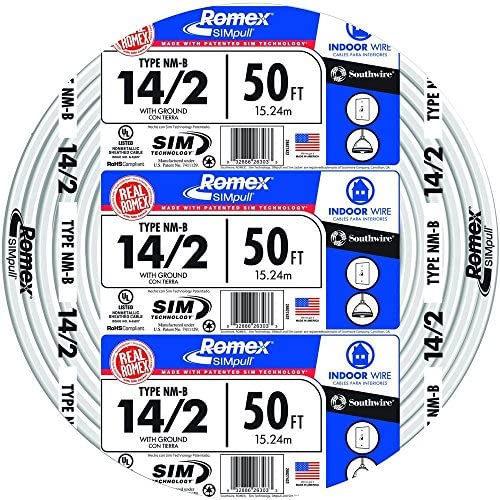 Southwire 28827422 50 14/2 with ground Romex brand SIMpull residential indoor electrical wire type NM-B, White