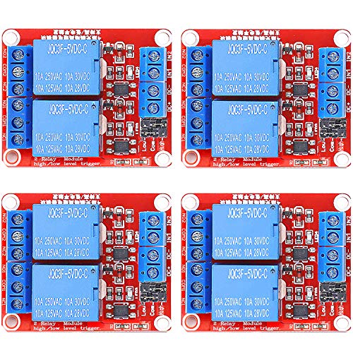 DaFuRui 4Pcs DC 5V 2 Channel Relay Module Board Shield with Optocoupler Support High/Low Level Trigger Compatible for Arduino