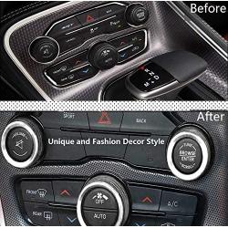 Challenger/Charger Control Knob Covers，Custom Fit Volume AC Radio Switch Button Decal Trim Rings Set of 3 - Compatible with Dodge Challenger/Charger (2015-UP) - Silver