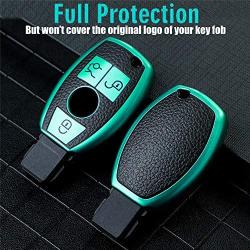 CTRINEWS for Mercedes Key Fob with Leather Keychain, Advanced Soft TPU Surface Leather Grain Car Key Cover for Classic Style Mercedes Benz Smart Key(Green)