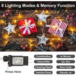 XUNXMAS 66ft 200 LED String Lights Indoor Outdoor, Super Bright Warm White Christmas Lights with 8 Lighting Modes, Extendable Waterproof Fairy Lights for Bedroom Patio Party Christmas Tree Decor